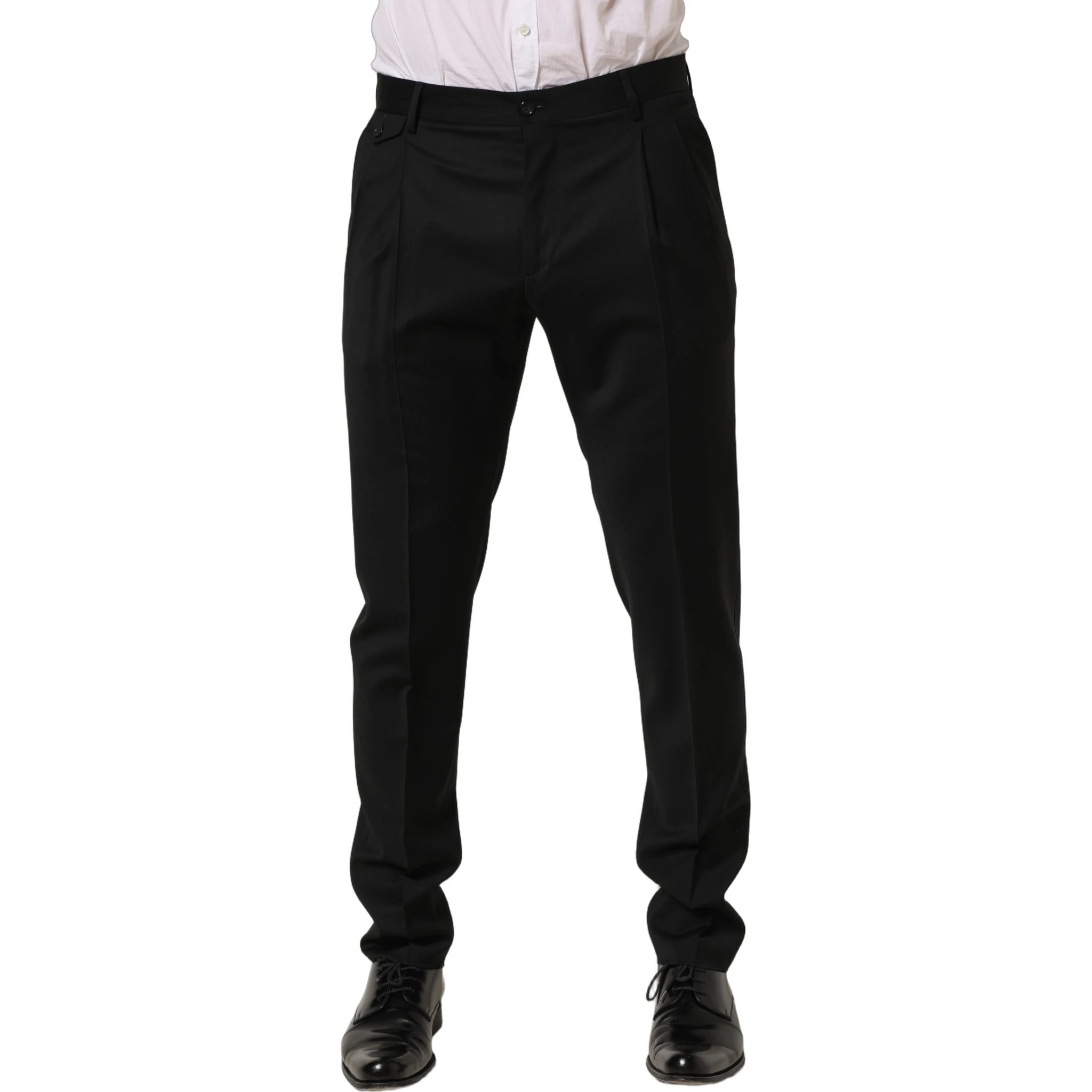 Black Wool Tapered Leg Men Dress Trouser Pants