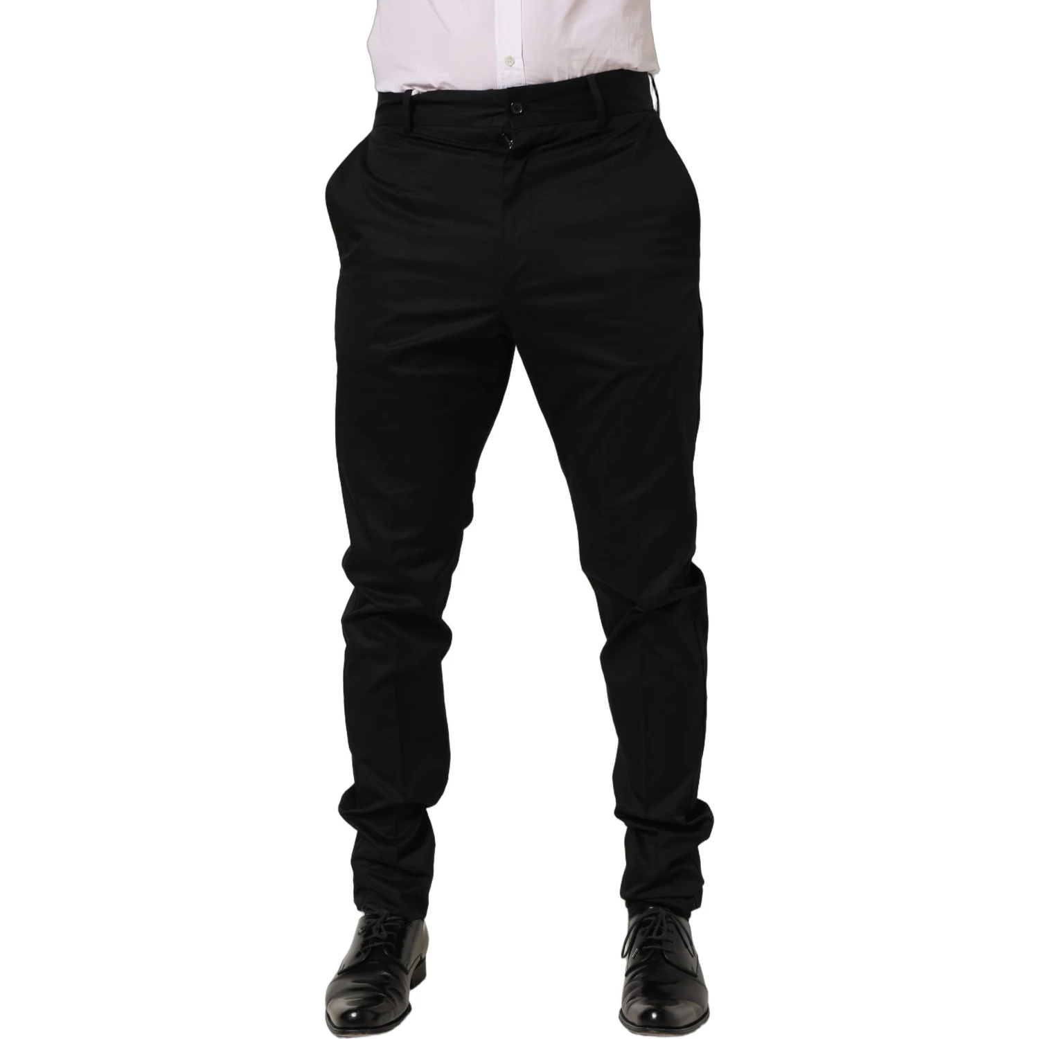 Black Cotton Tapered Leg Dress Trouser Pants