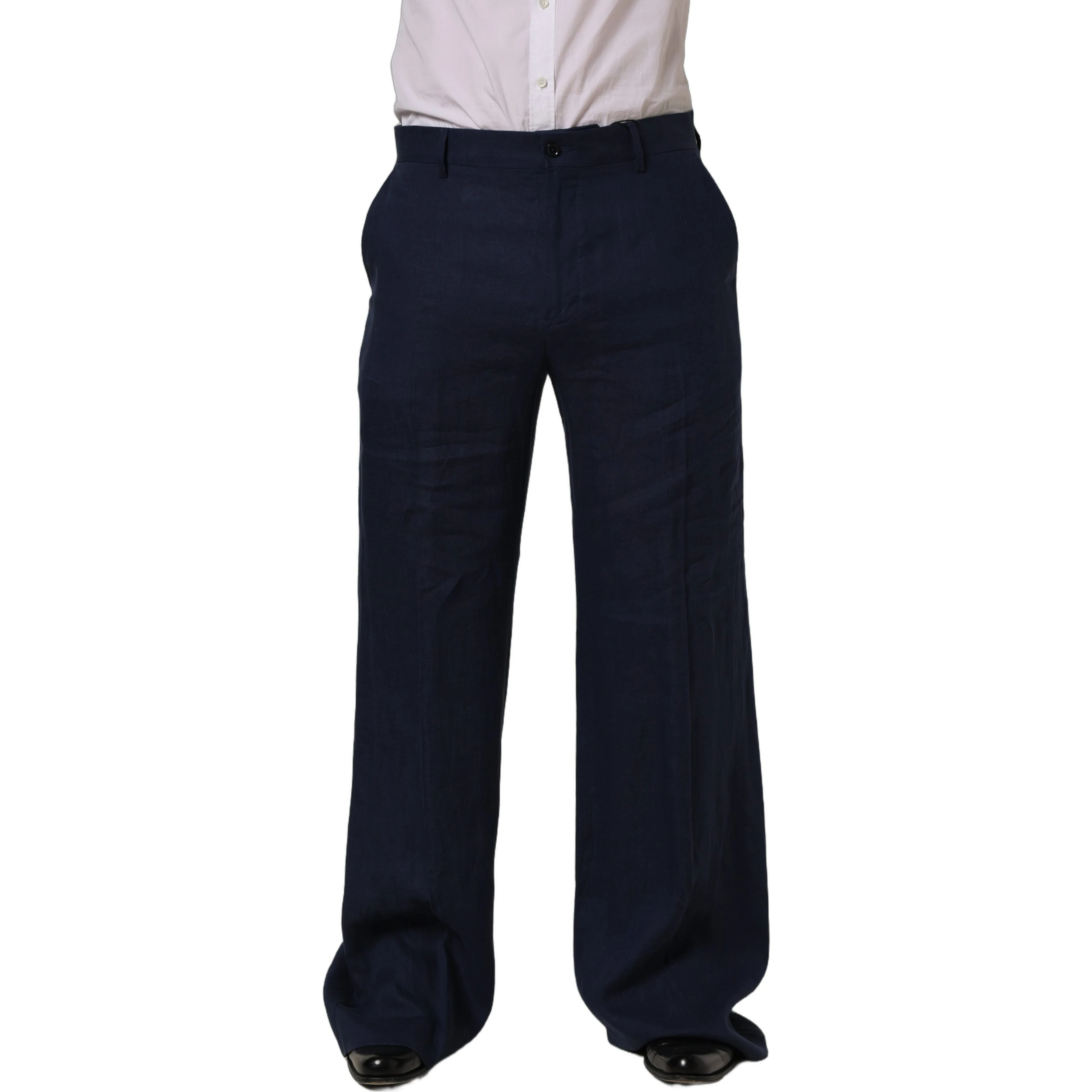 Blue Linen Straight Men Dress Trouser Pants