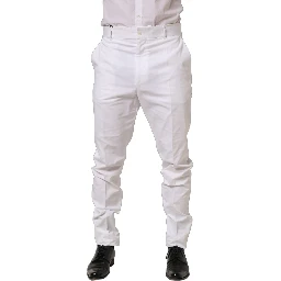 White Cotton Tapered Leg Dress Trouser Pants