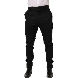 Black Cotton Tapered Leg Dress Trouser Pants
