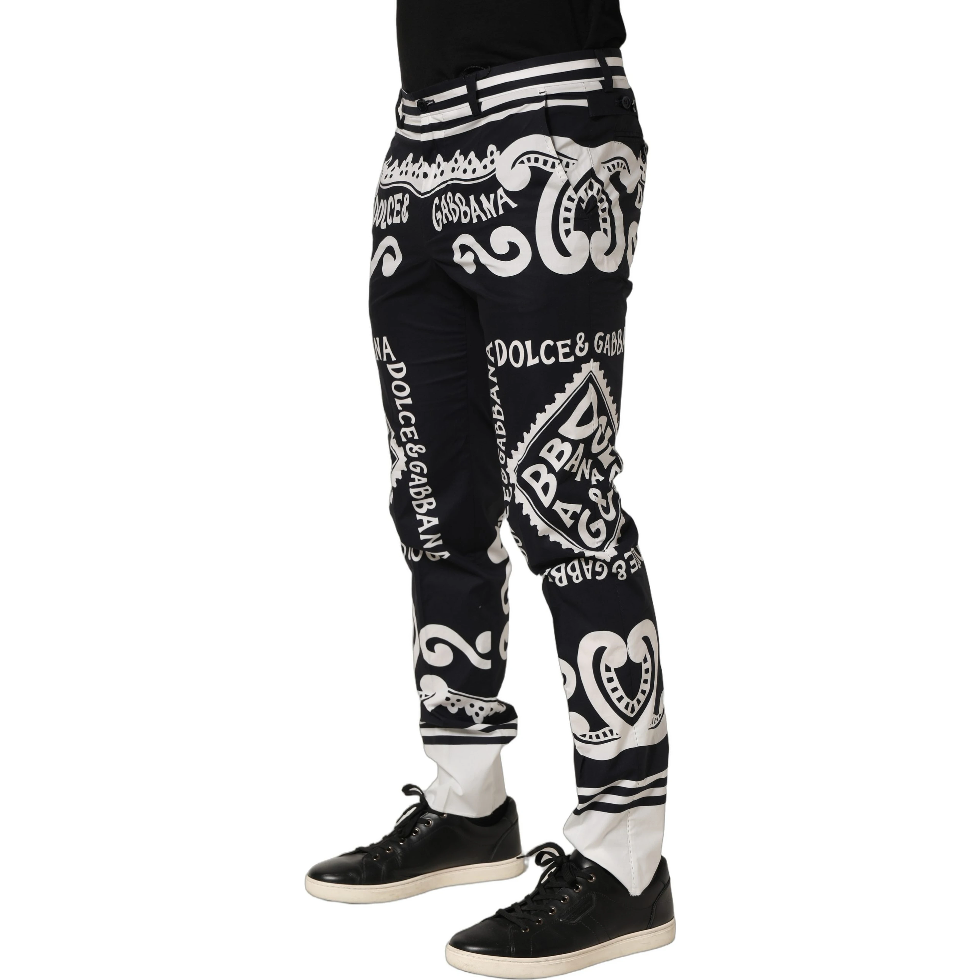 Black Cotton Poplin MarinaPrint Trouser Pants