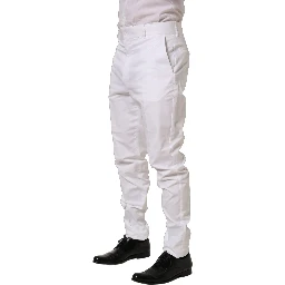 White Cotton Tapered Leg Dress Trouser Pants