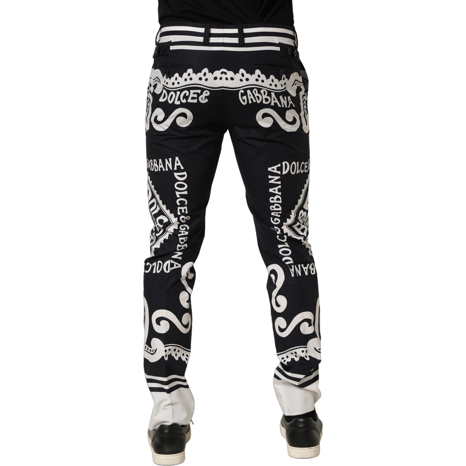 Black Cotton Poplin MarinaPrint Trouser Pants