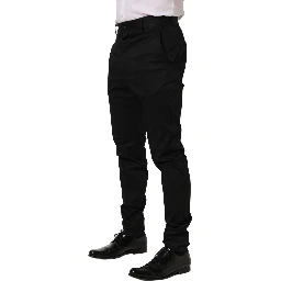 Black Cotton Tapered Leg Dress Trouser Pants