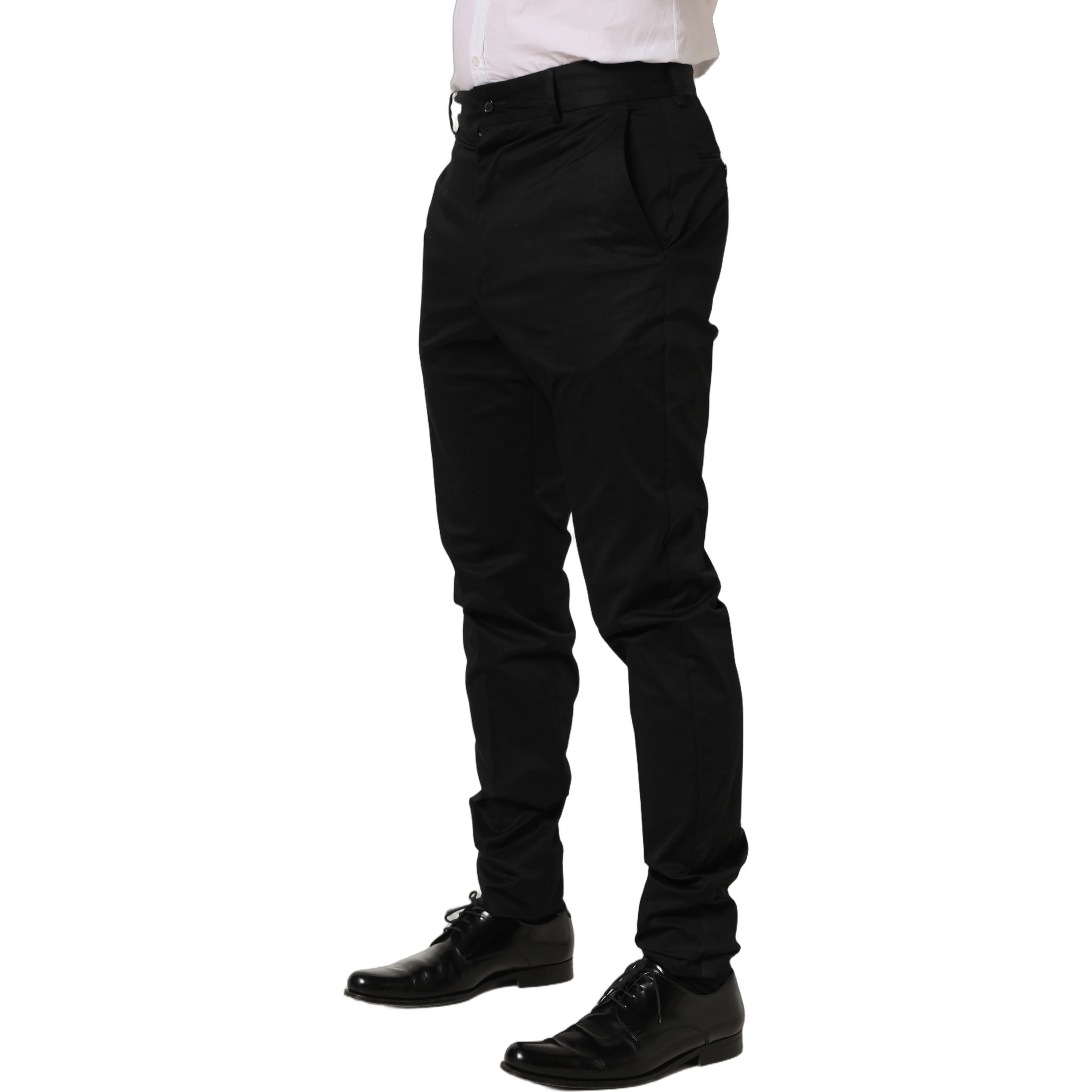 Black Cotton Tapered Leg Dress Trouser Pants