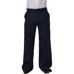 Blue Linen Straight Men Dress Trouser Pants