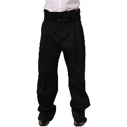 Black Cotton Straight Leg DressTrouser Pants