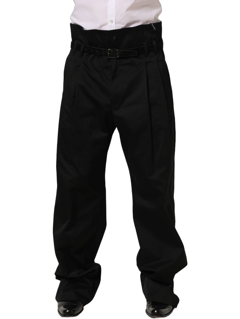 Black Cotton Straight Leg DressTrouser Pants