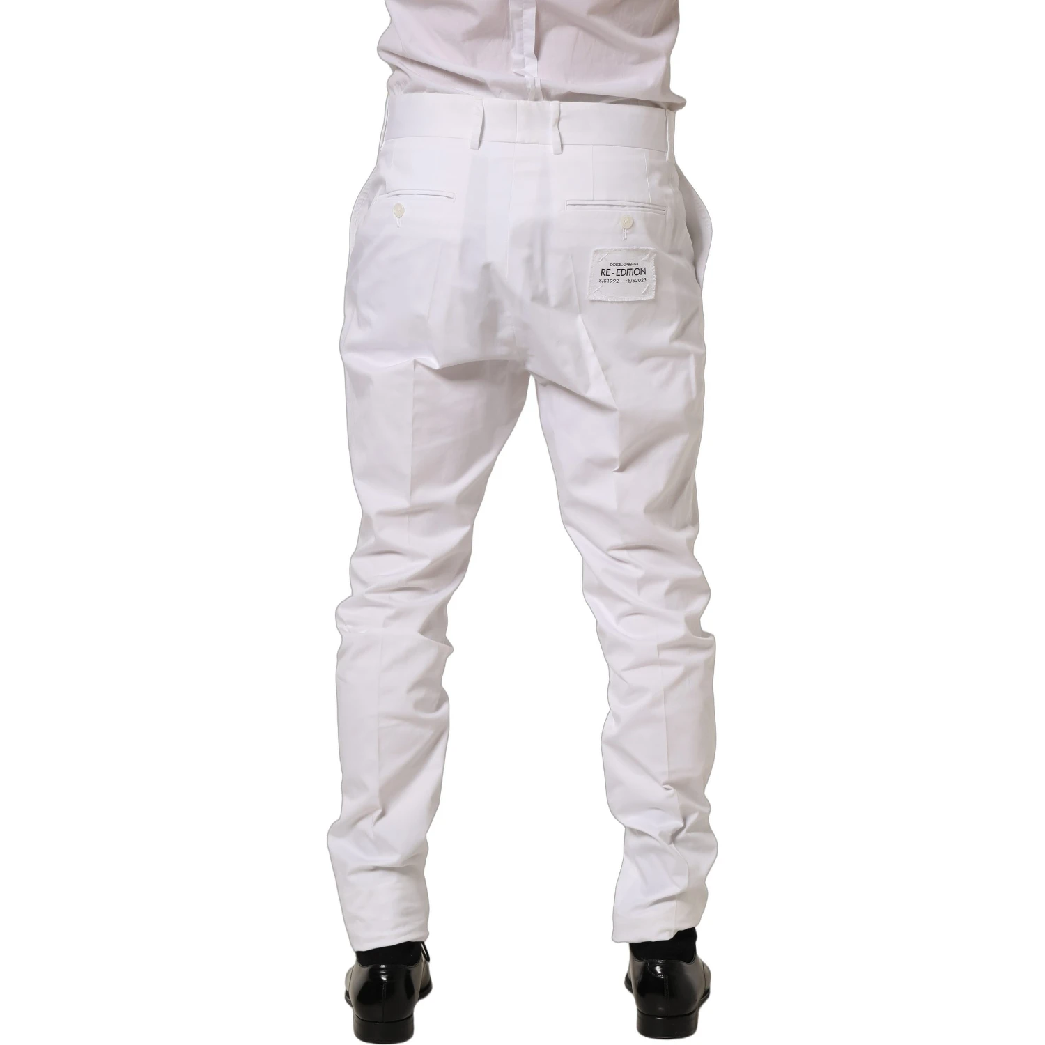 White Cotton Tapered Leg Dress Trouser Pants