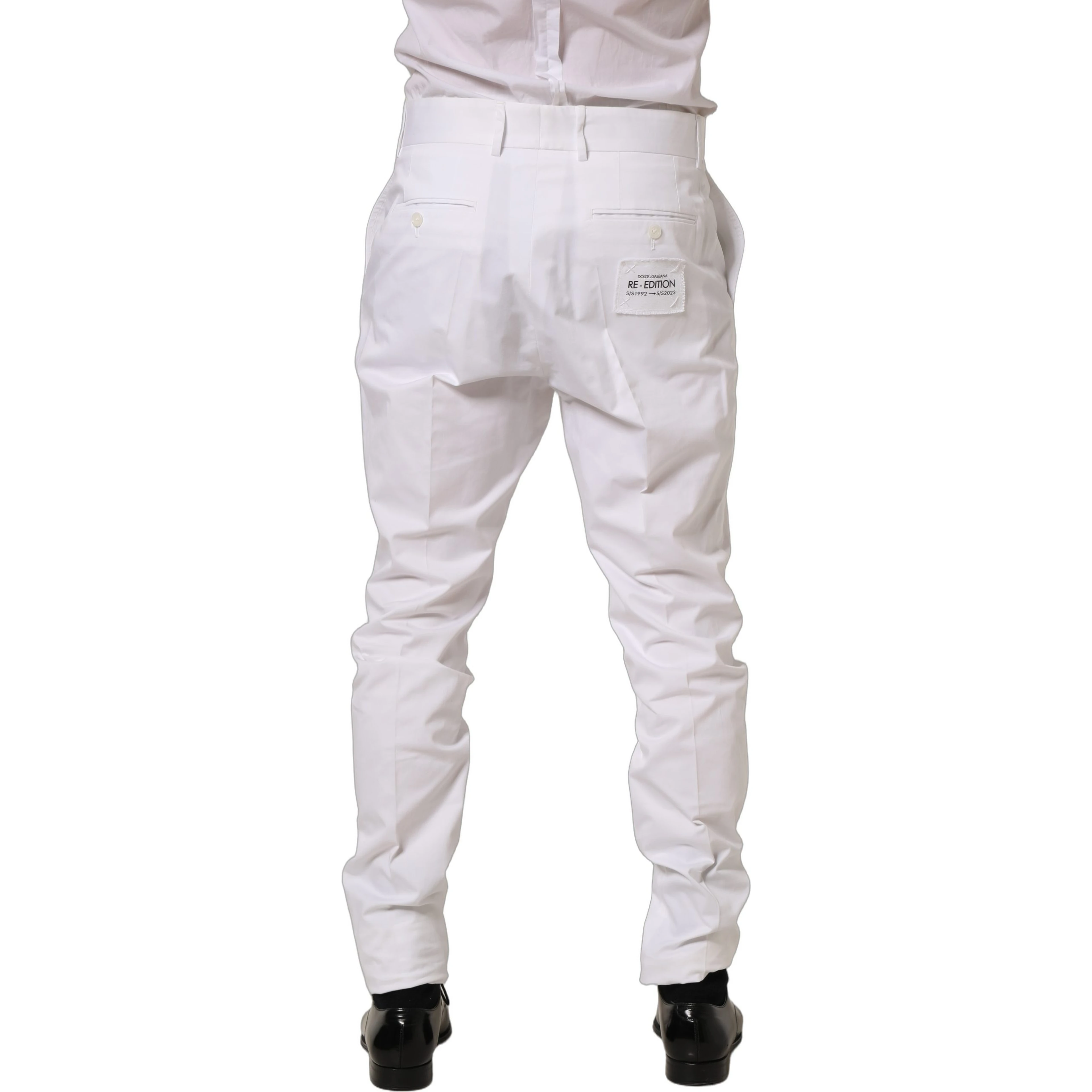 White Cotton Tapered Leg Dress Trouser Pants