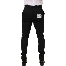 Black Cotton Tapered Leg Dress Trouser Pants