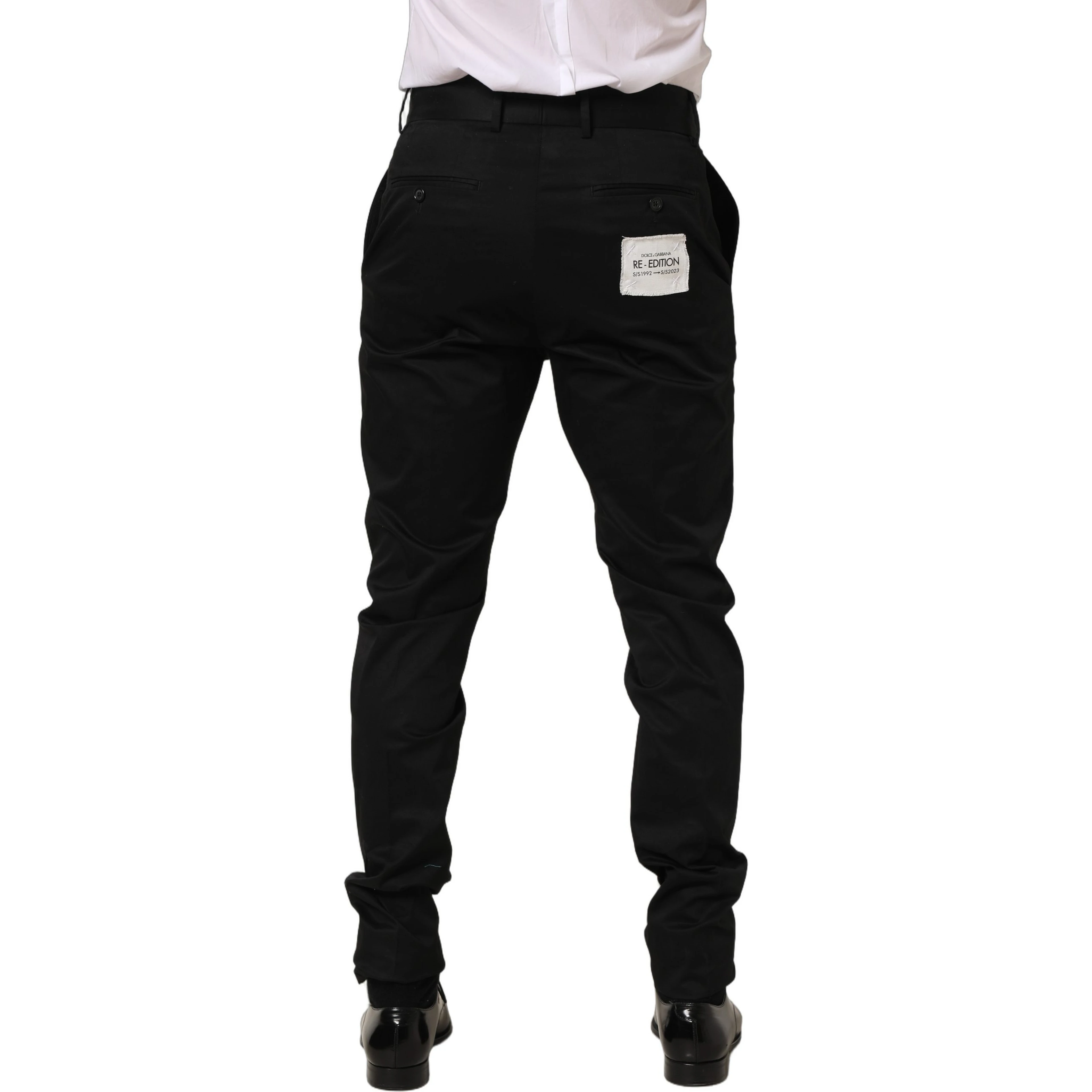 Black Cotton Tapered Leg Dress Trouser Pants