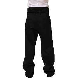 Black Cotton Straight Leg DressTrouser Pants