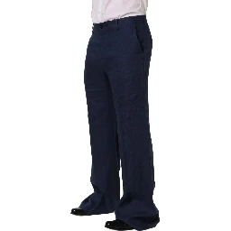 Blue Linen Straight Men Dress Trouser Pants