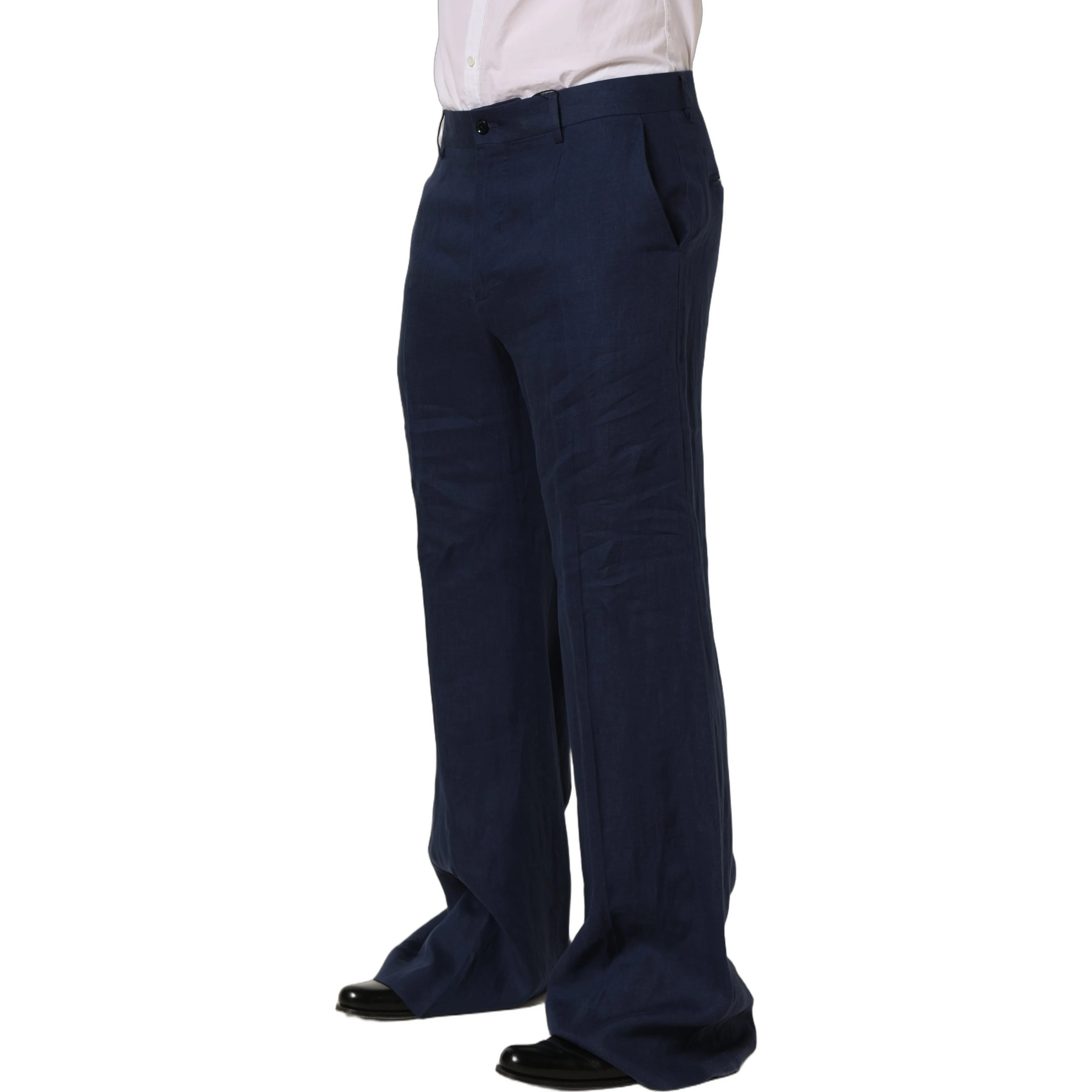 Blue Linen Straight Men Dress Trouser Pants