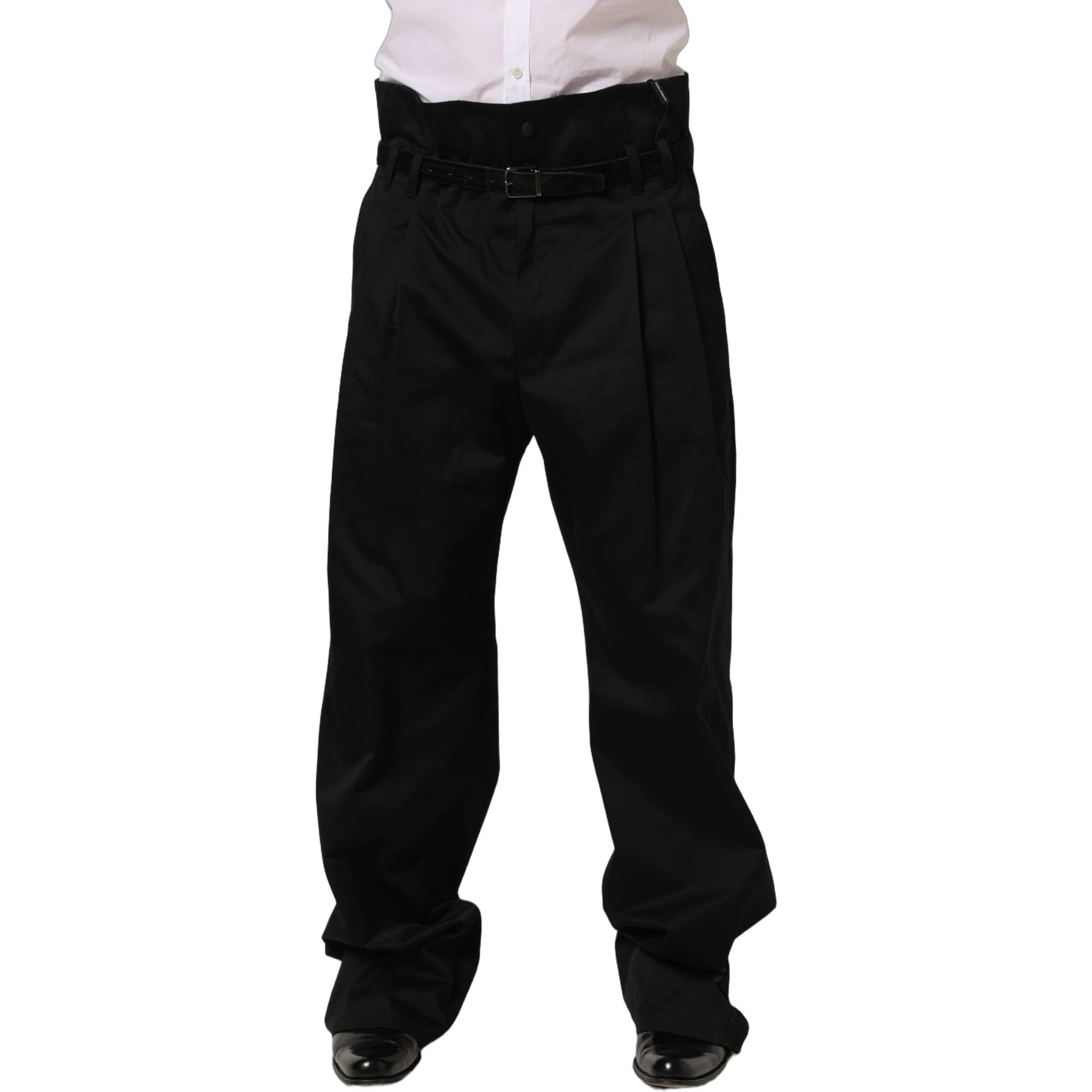 Black Cotton Straight Leg DressTrouser Pants