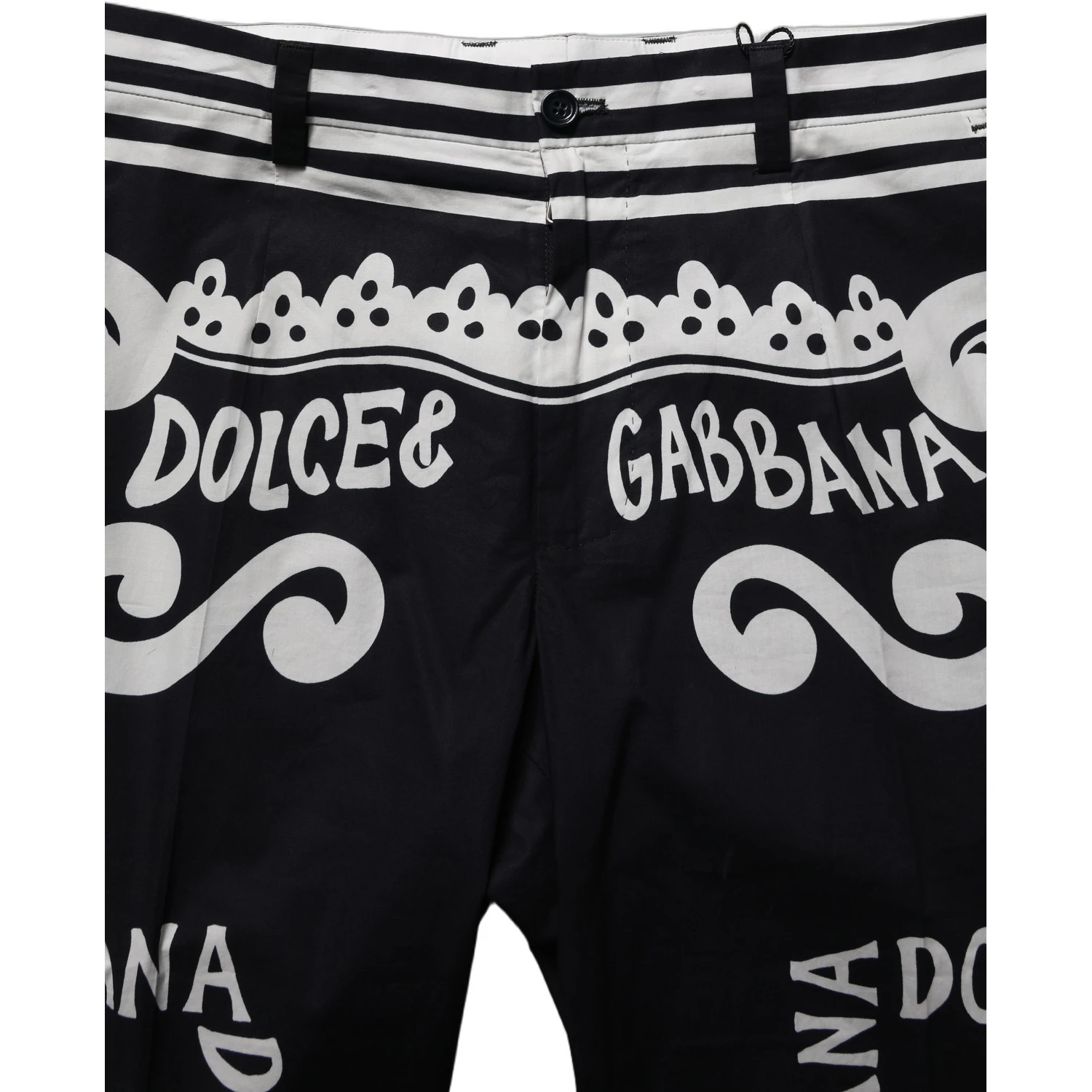 Black Cotton Poplin MarinaPrint Trouser Pants