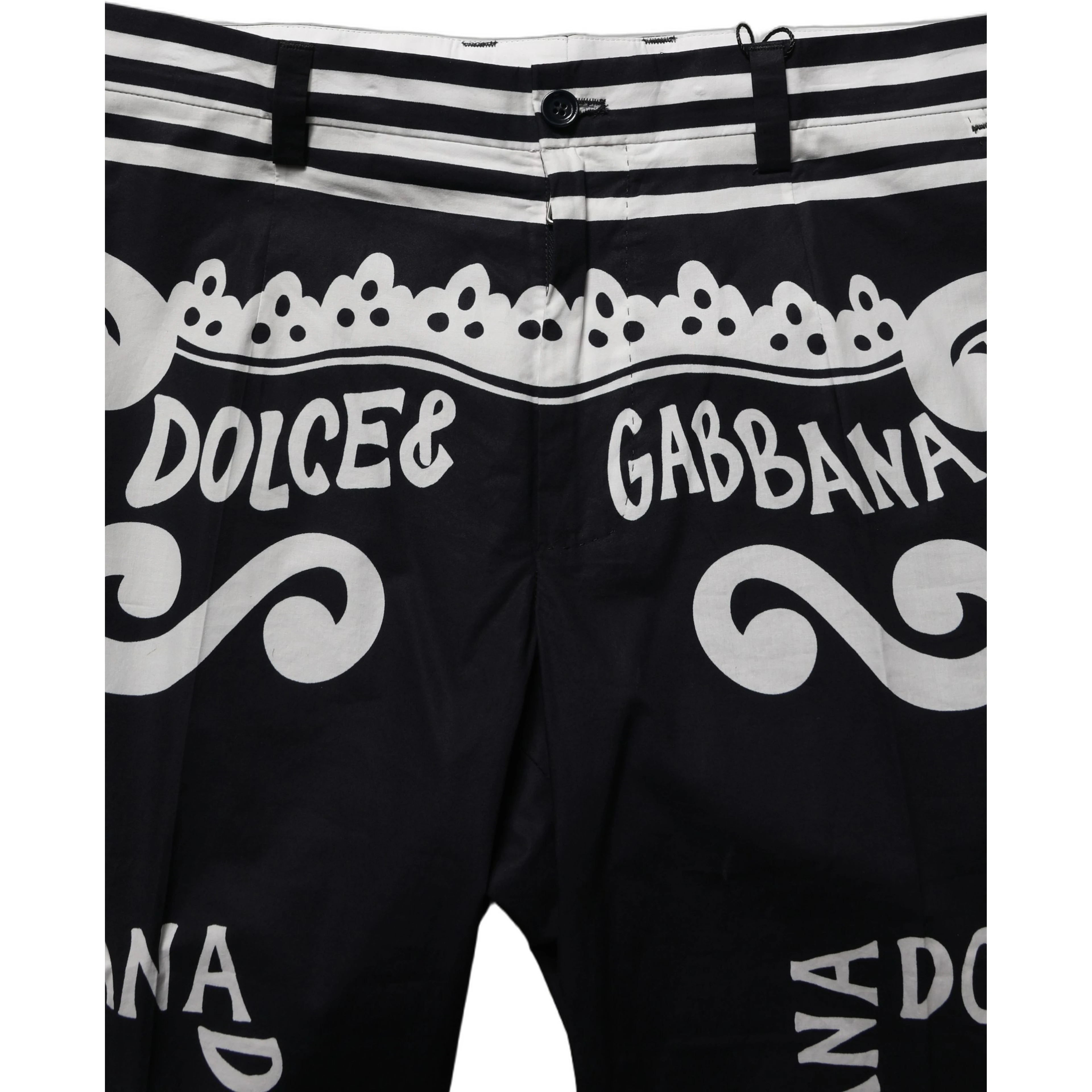 Black Cotton Poplin MarinaPrint Trouser Pants