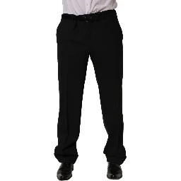 Black Wool Tapered Leg Dress Trouser Pants