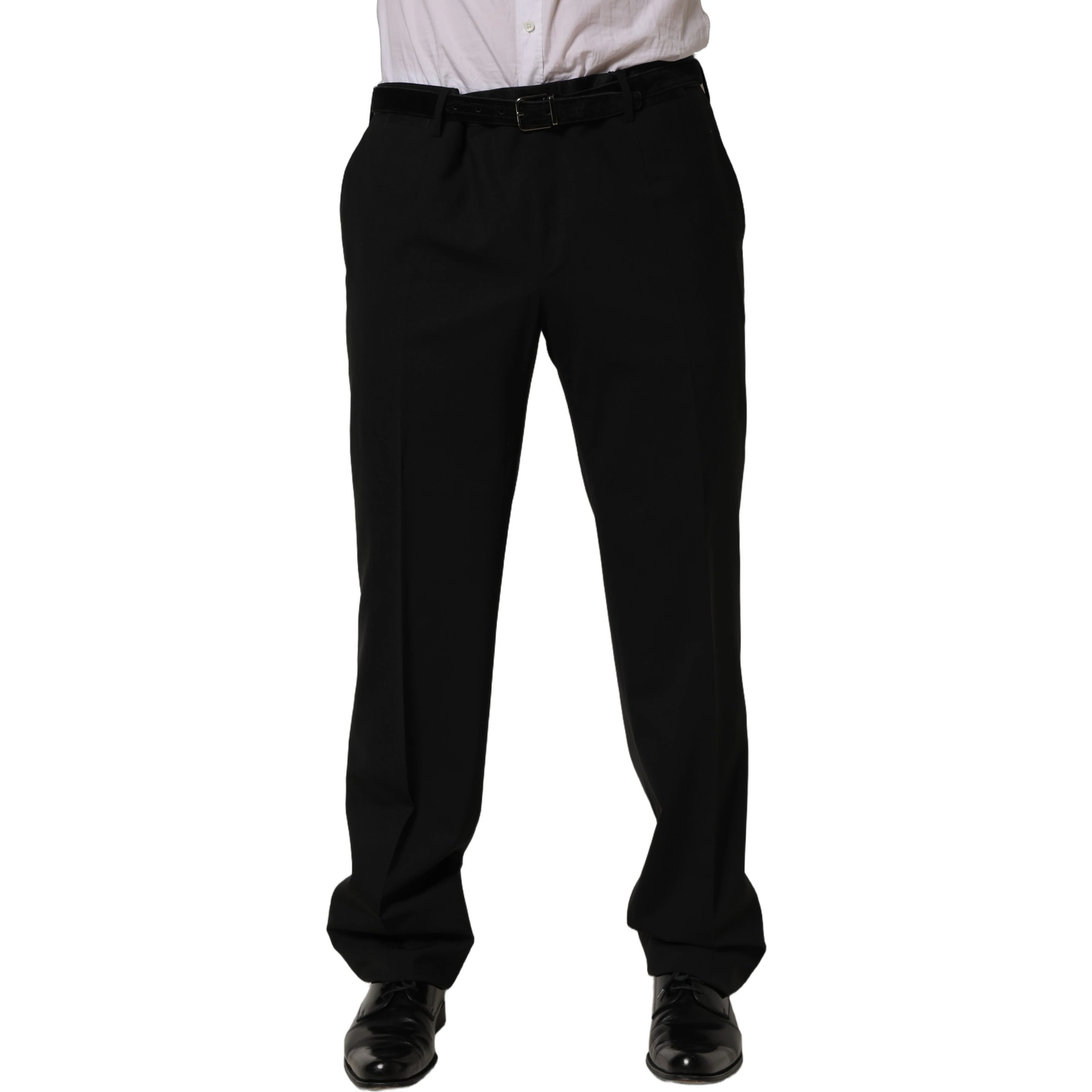 Black Wool Tapered Leg Dress Trouser Pants