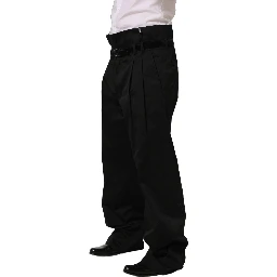 Black Cotton Straight Leg DressTrouser Pants