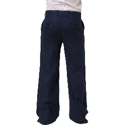 Blue Linen Straight Men Dress Trouser Pants