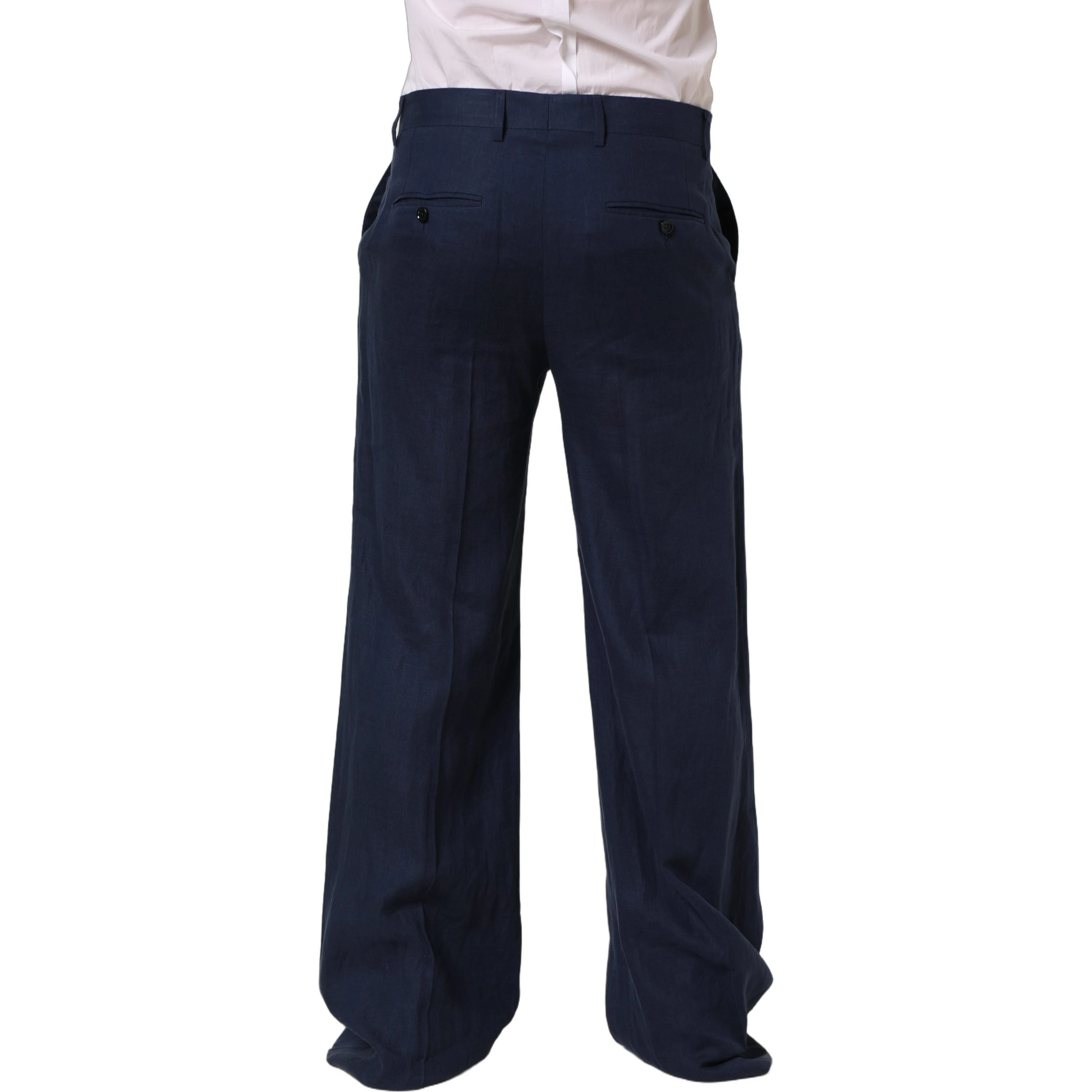 Blue Linen Straight Men Dress Trouser Pants