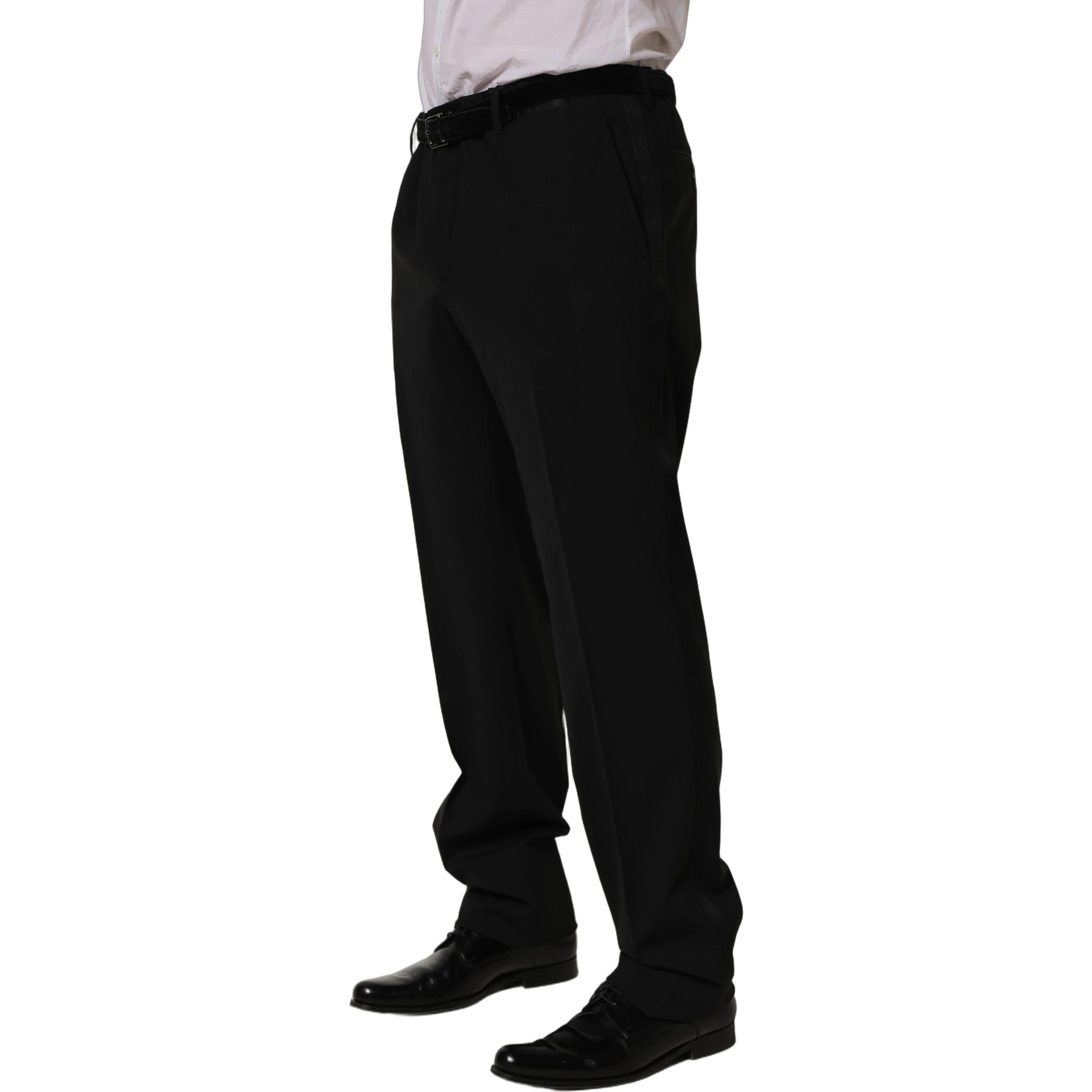 Black Wool Tapered Leg Dress Trouser Pants