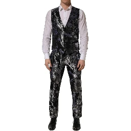 Black Jacquard Slim Fit Formal 3 Piece Suit