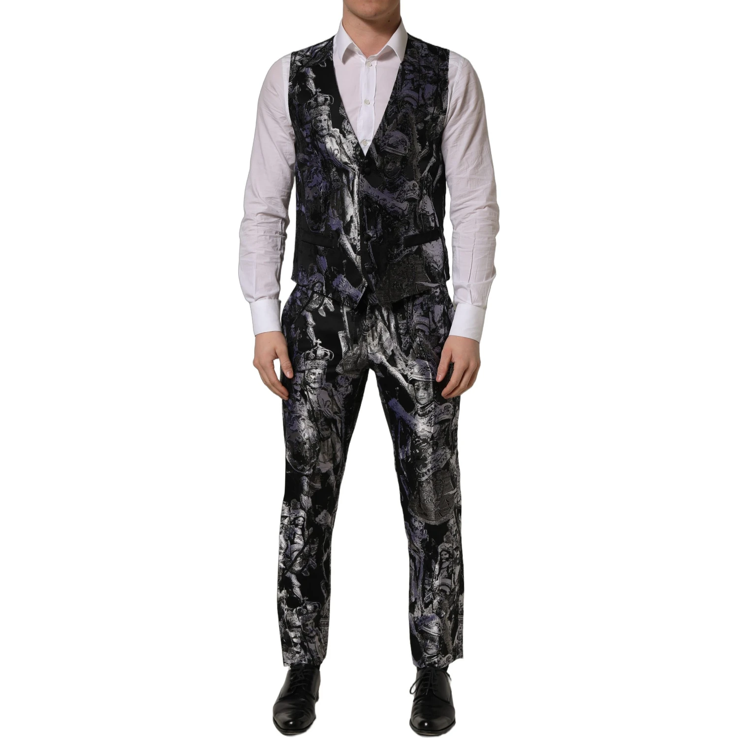 Black Jacquard Slim Fit Formal 3 Piece Suit
