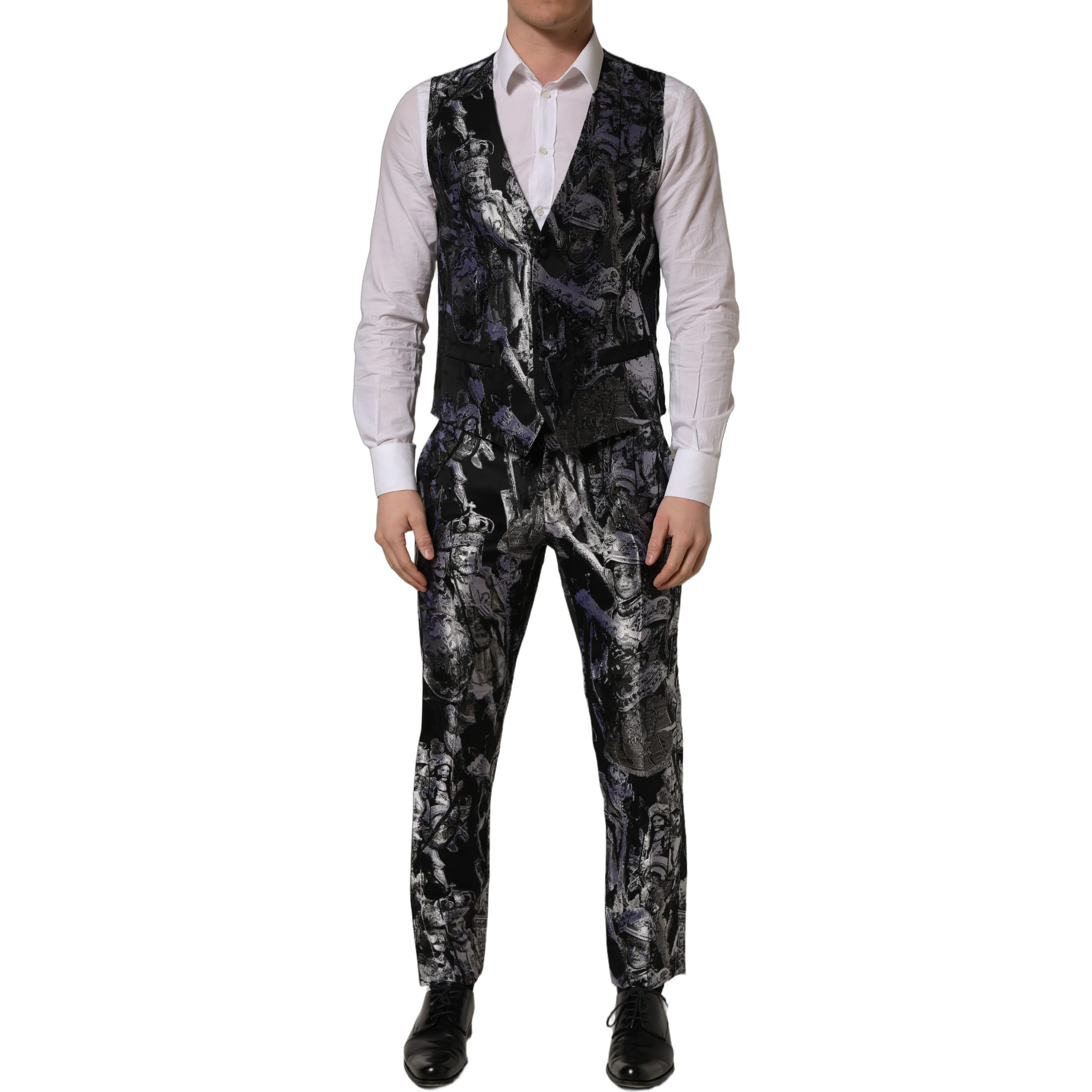Black Jacquard Slim Fit Formal 3 Piece Suit