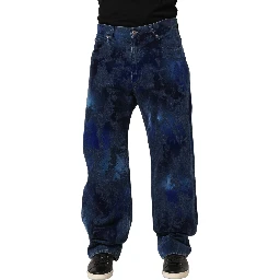 Blue Tie Dye Cotton Men Straight Denim Jeans