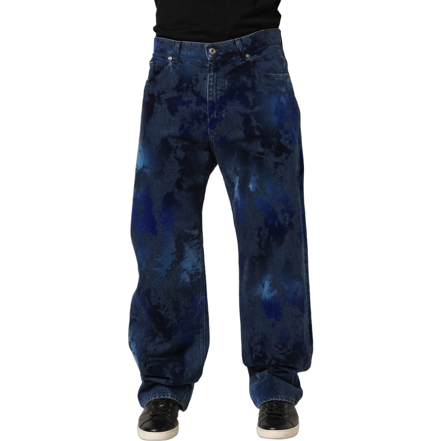 Blue Tie Dye Cotton Men Straight Denim Jeans