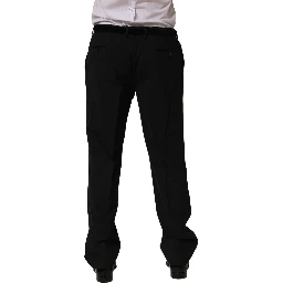 Black Wool Tapered Leg Dress Trouser Pants