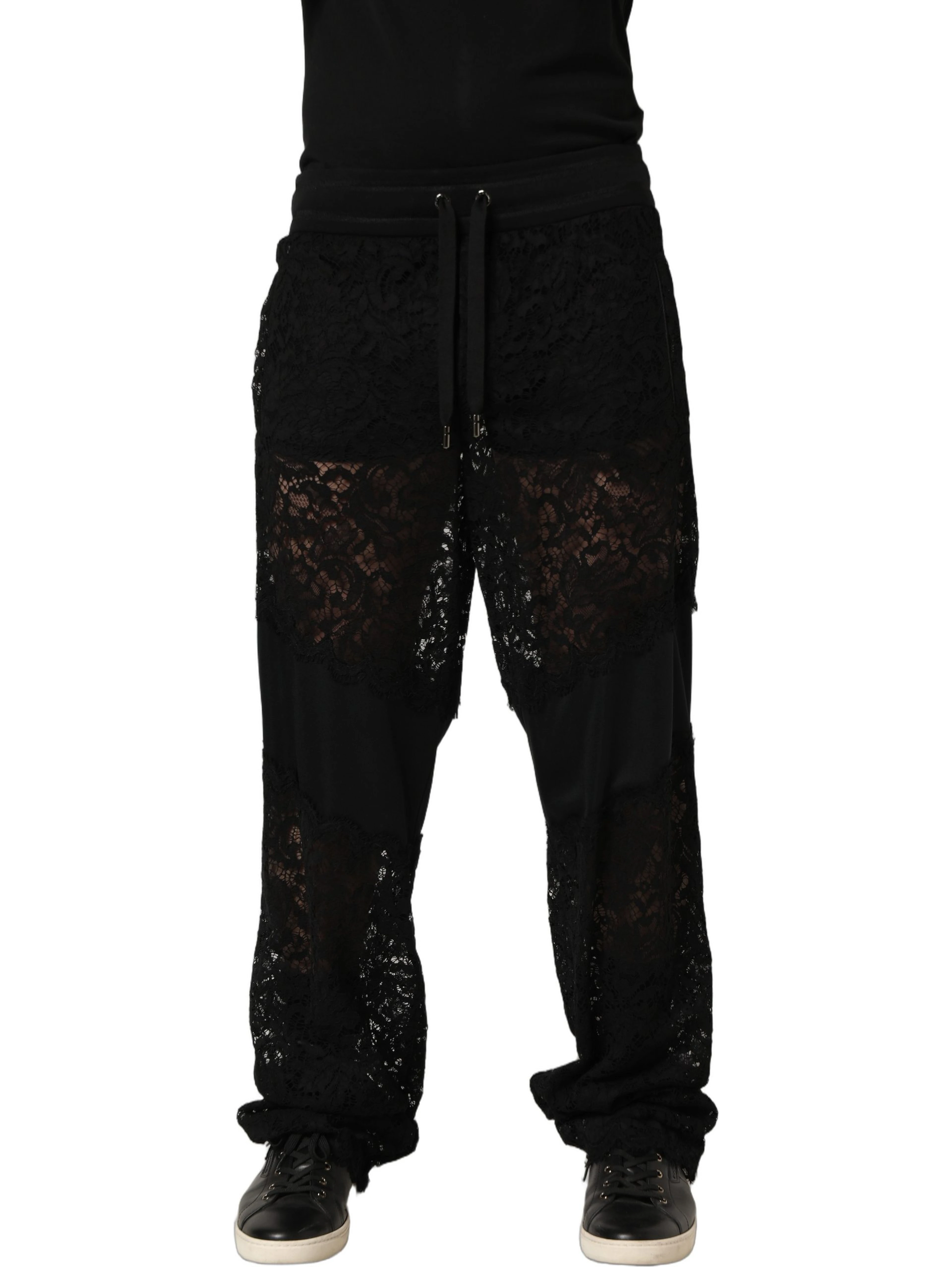 Black Lace Mid Waist Jogger Men Trouser Pants