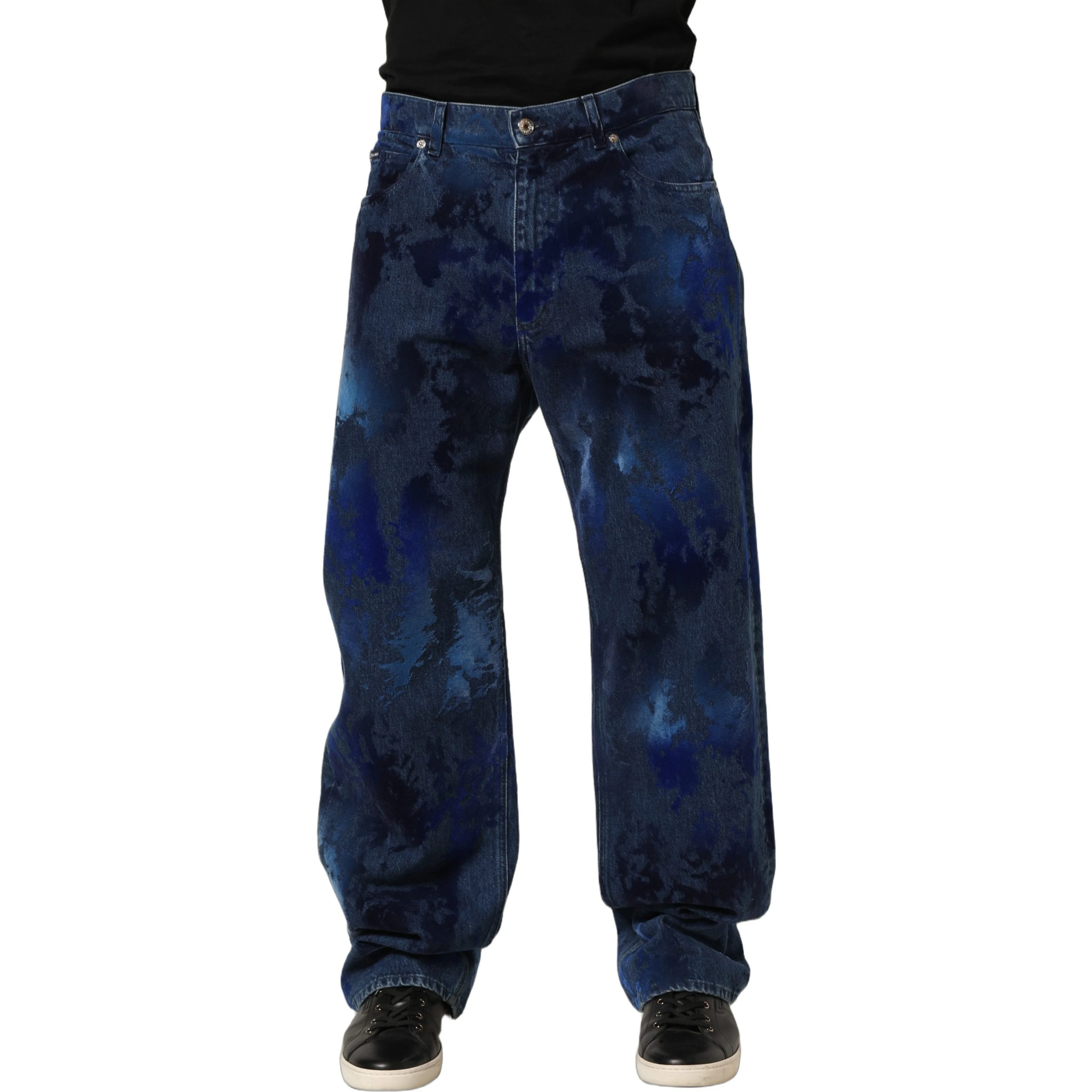 Blue Tie Dye Cotton Men Straight Denim Jeans