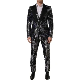 Black Jacquard Slim Fit Formal 3 Piece Suit