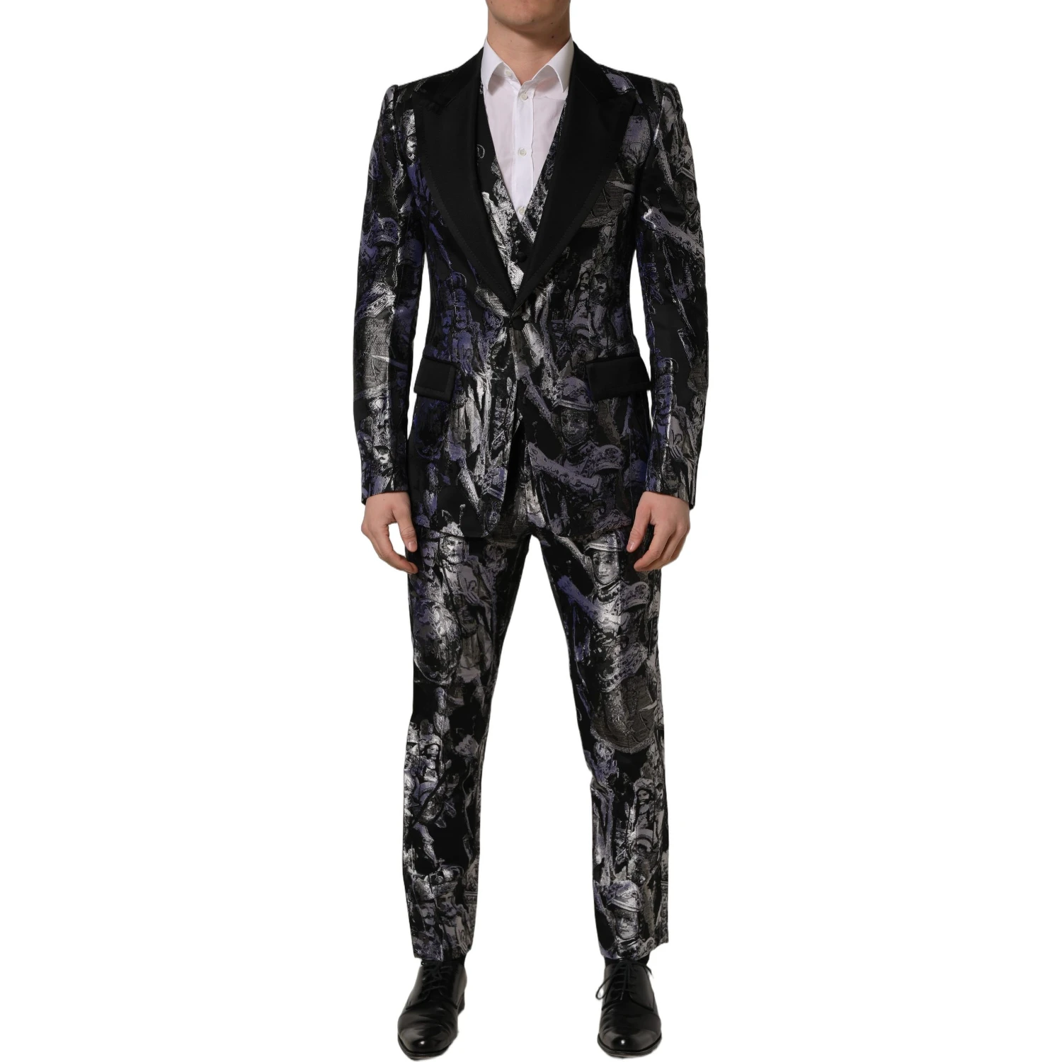 Black Jacquard Slim Fit Formal 3 Piece Suit
