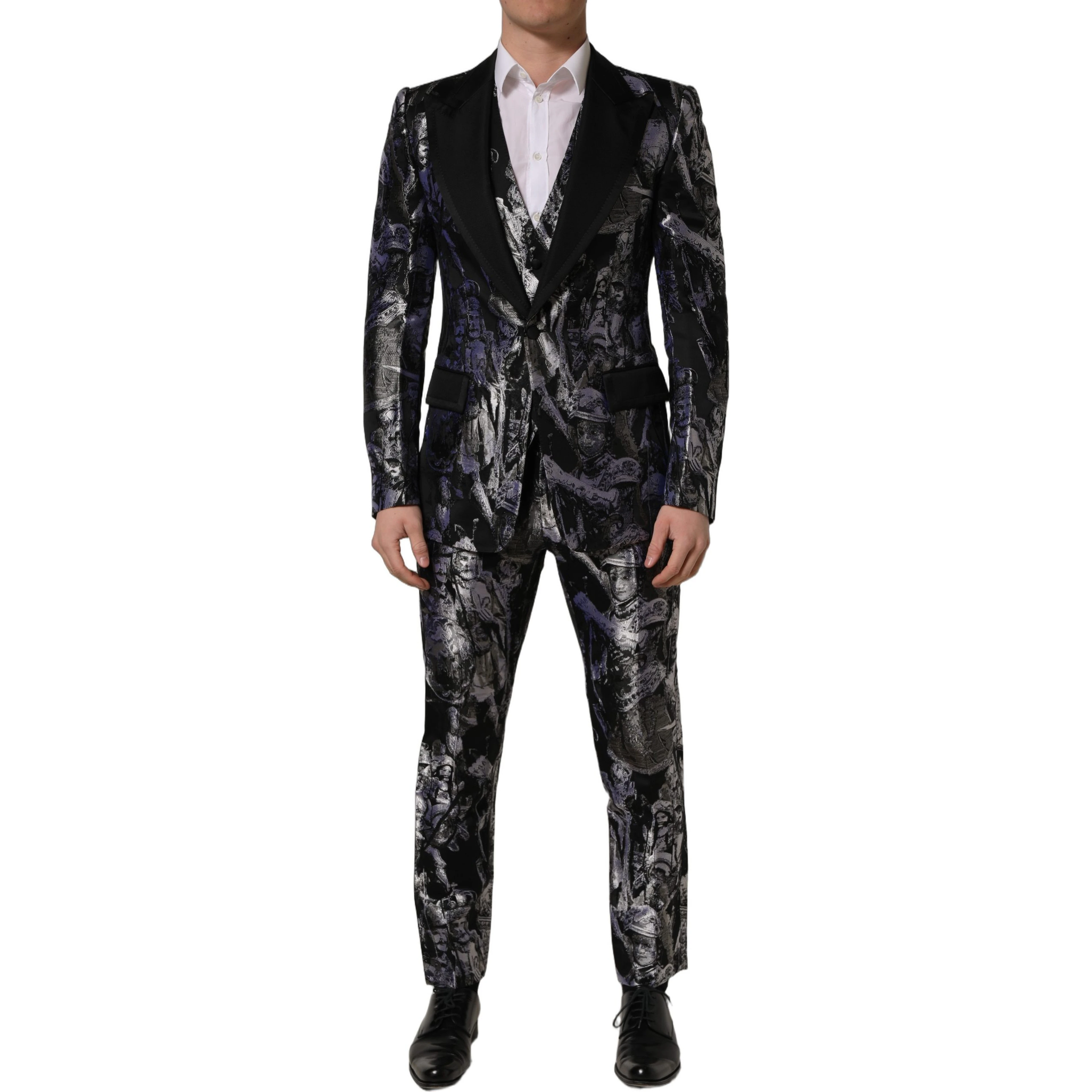 Black Jacquard Slim Fit Formal 3 Piece Suit