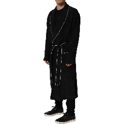 Black 100% Silk Robe Men Wrap Coat Jacket
