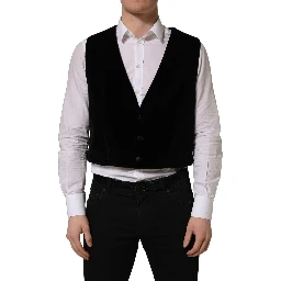 Black Cotton SingleBreasted Waistcoat Vest