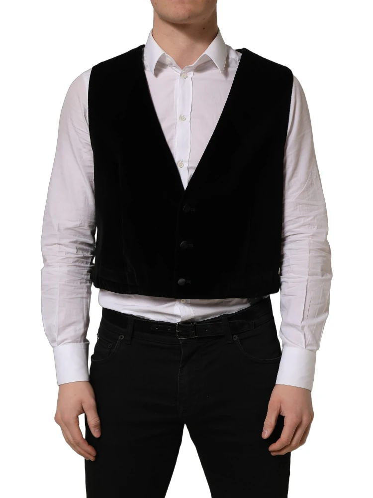 Black Cotton SingleBreasted Waistcoat Vest