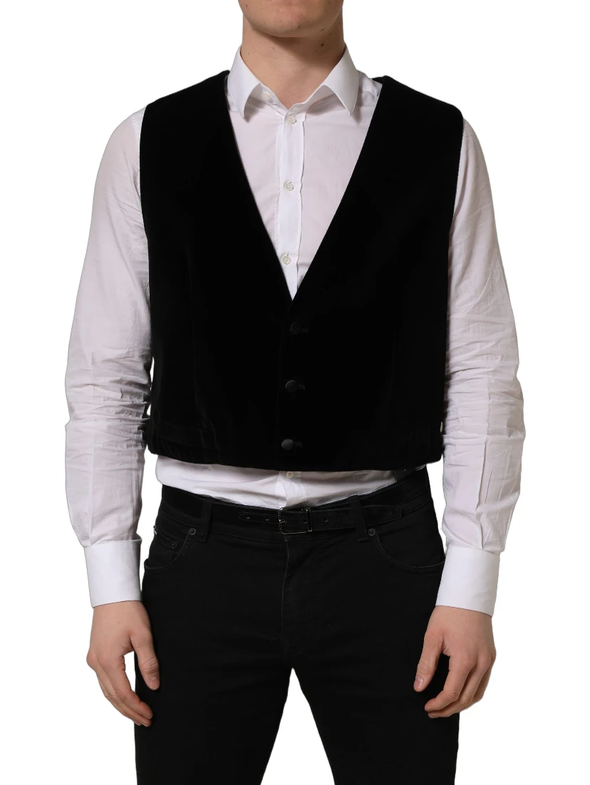 Black Cotton SingleBreasted Waistcoat Vest