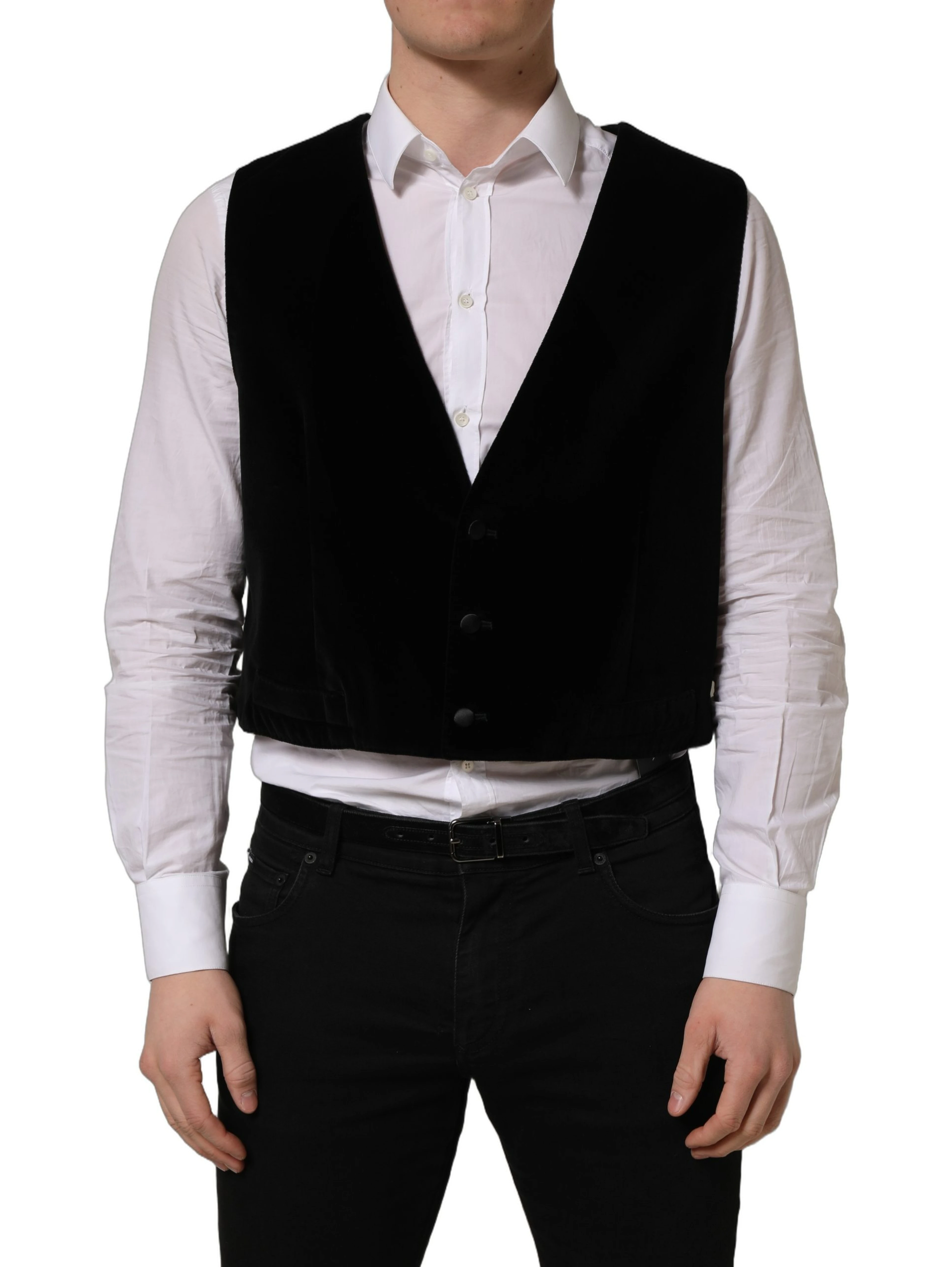 Black Cotton SingleBreasted Waistcoat Vest