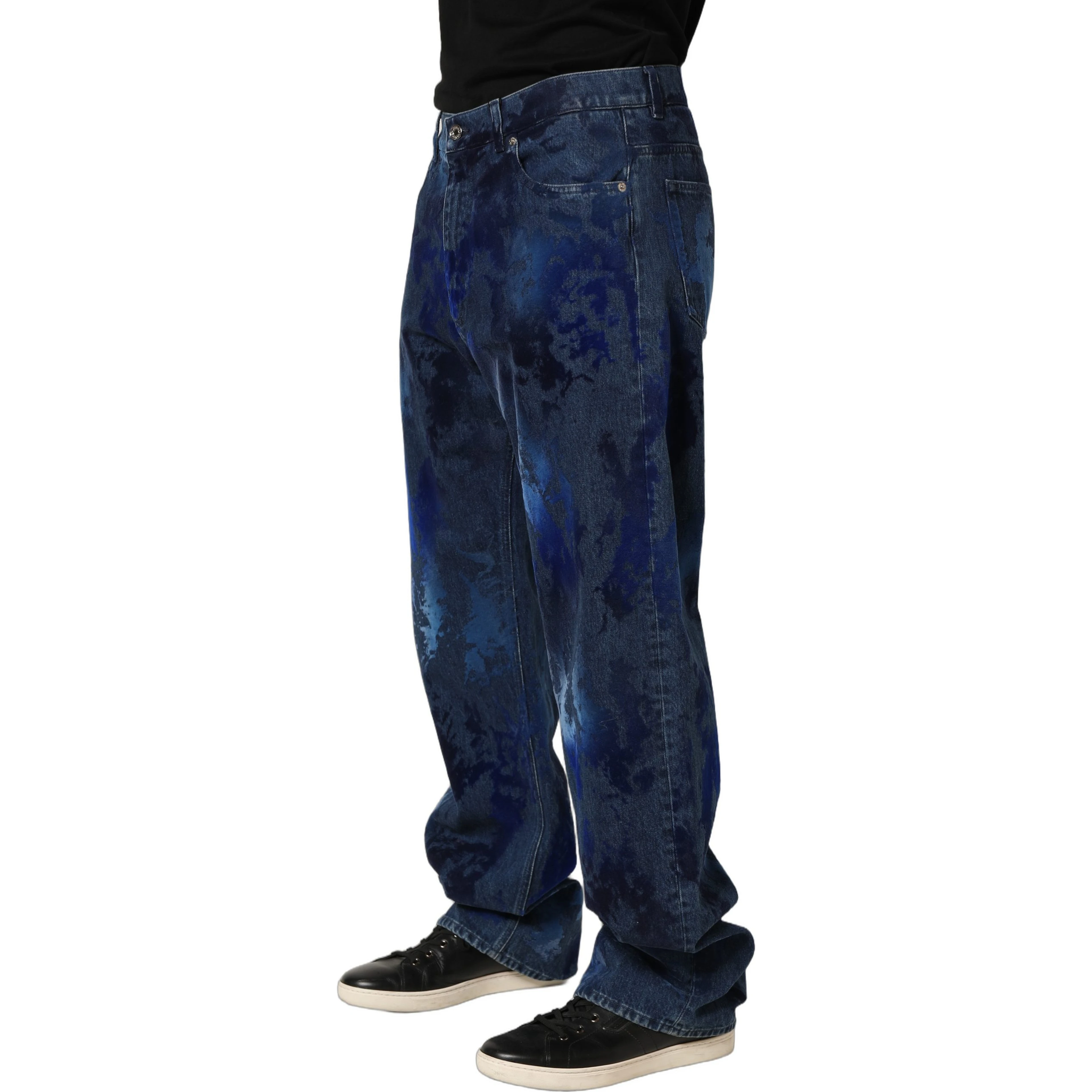 Blue Tie Dye Cotton Men Straight Denim Jeans