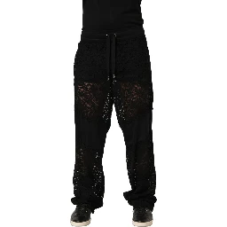Black Lace Mid Waist Jogger Men Trouser Pants