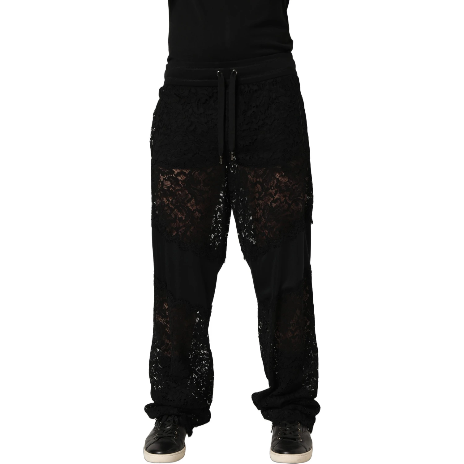 Black Lace Mid Waist Jogger Men Trouser Pants
