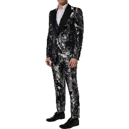 Black Jacquard Slim Fit Formal 3 Piece Suit