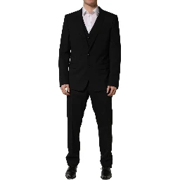Black Wool Slim Fit Formal 3 Piece Men Suit